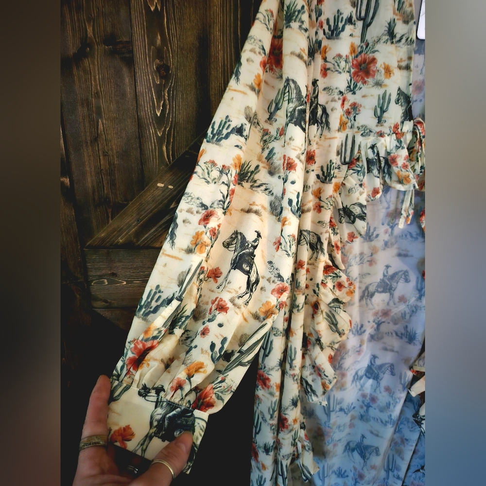NWT Turquoise Haven FLORAL COWBOY RUFFLE KIMONO DUSTER Small - Large - Picture 4 of 5